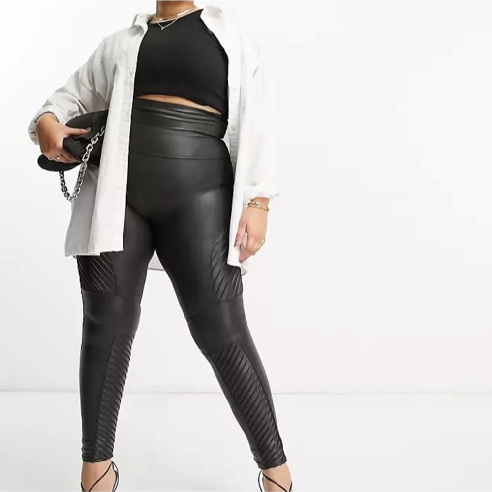 SPANX Leggings Faux Leather Moto Black Bikercore Punkcore Rocker Plus Size 1X